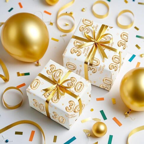 Ruspepa 30th ورقة التغليف عيد ميلاد للنساء ، لفة صغيرة ، تصميم البالون الأصفر من أجل هدية حفلة عيد ميلاد سعيد والمناسبات الخاصة ، 17 بوصة × 16.4 قدم ، 30 سنة in Kuwait