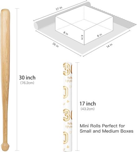 Ruspepa 30th ورقة التغليف عيد ميلاد للنساء ، لفة صغيرة ، تصميم البالون الأصفر من أجل هدية حفلة عيد ميلاد سعيد والمناسبات الخاصة ، 17 بوصة × 16.4 قدم ، 30 سنة in Kuwait