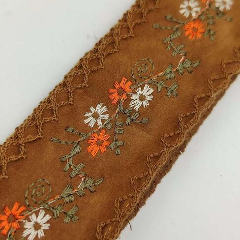 Embroidered Floral Lace Fabric, 4.5/5cm Wide, for Sewing, Dressmaking, Crafts,Lace Decorations, Party (Brown, 3 Yards) in Kuwait