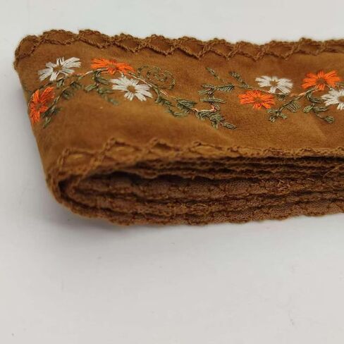 Embroidered Floral Lace Fabric, 4.5/5cm Wide, for Sewing, Dressmaking, Crafts,Lace Decorations, Party (Brown, 3 Yards) in Kuwait
