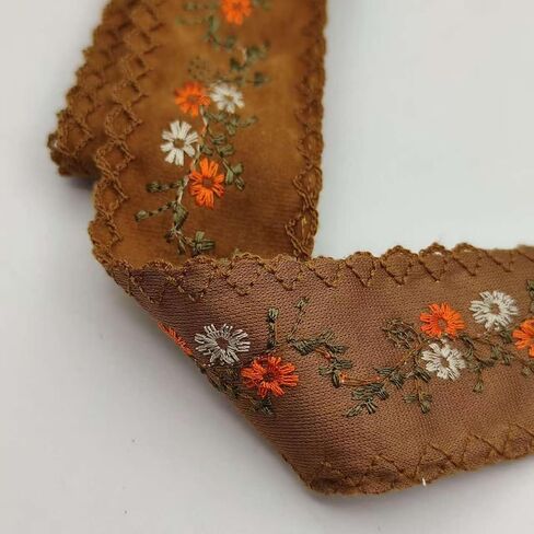 Embroidered Floral Lace Fabric, 4.5/5cm Wide, for Sewing, Dressmaking, Crafts,Lace Decorations, Party (Brown, 3 Yards) in Kuwait