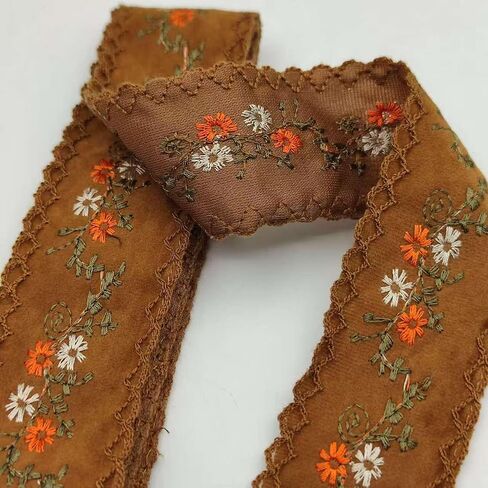 Embroidered Floral Lace Fabric, 4.5/5cm Wide, for Sewing, Dressmaking, Crafts,Lace Decorations, Party (Brown, 3 Yards) in Kuwait