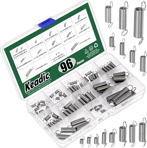 Keadic 100Pcs 25 Sizes Stainless Steel Extension Spring Assortment Set, 0.3/0.4/0.5/0.6/0.7/0.8/0.9/1/1.2mm Wire Diameter Small Mechanical Springs for Shop Home Repairs in Kuwait