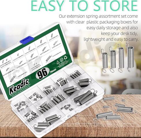 Keadic 100Pcs 25 Sizes Stainless Steel Extension Spring Assortment Set, 0.3/0.4/0.5/0.6/0.7/0.8/0.9/1/1.2mm Wire Diameter Small Mechanical Springs for Shop Home Repairs in Kuwait