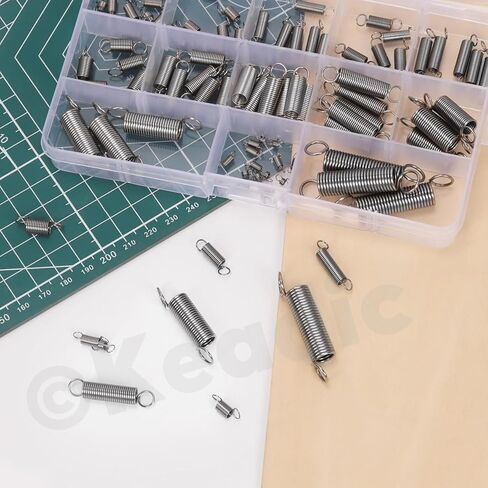 Keadic 100Pcs 25 Sizes Stainless Steel Extension Spring Assortment Set, 0.3/0.4/0.5/0.6/0.7/0.8/0.9/1/1.2mm Wire Diameter Small Mechanical Springs for Shop Home Repairs in Kuwait