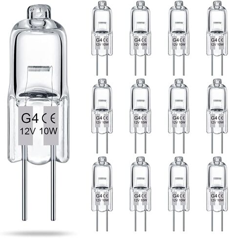 TAIYALOO G4 Bulb 12 Pack Crystal Clear Halogen Light Bulb 2 Pin 12V 20W JC T3 Bi-Pin G4 Base Dimmable 2700K Warm White 2 Prong Light Bulb for Under Cabinet Puck Light, Chandeliers, Landscape Lighting in Kuwait