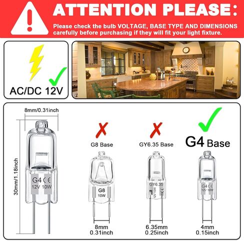 TAIYALOO G4 Bulb 12 Pack Crystal Clear Halogen Light Bulb 2 Pin 12V 20W JC T3 Bi-Pin G4 Base Dimmable 2700K Warm White 2 Prong Light Bulb for Under Cabinet Puck Light, Chandeliers, Landscape Lighting in Kuwait