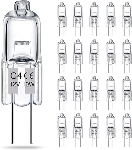 TAIYALOO G4 Bulb 12 Pack Crystal Clear Halogen Light Bulb 2 Pin 12V 20W JC T3 Bi-Pin G4 Base Dimmable 2700K Warm White 2 Prong Light Bulb for Under Cabinet Puck Light, Chandeliers, Landscape Lighting in Kuwait