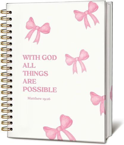 Pink Coquette Bow Christian Notebook, Inspirational Christian Journal for Women, With God All Things are Possible Bible Journal Notebook, Bible Journaling Hardcover Spiral Notebook 5.5x8.3 Inch in Saudi Arabia