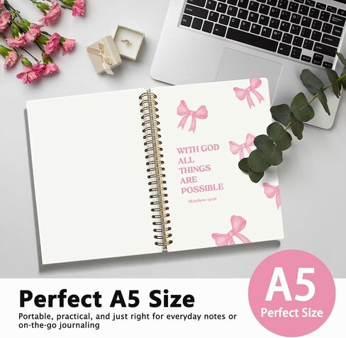 Pink Coquette Bow Christian Notebook, Inspirational Christian Journal for Women, With God All Things are Possible Bible Journal Notebook, Bible Journaling Hardcover Spiral Notebook 5.5x8.3 Inch in Saudi Arabia