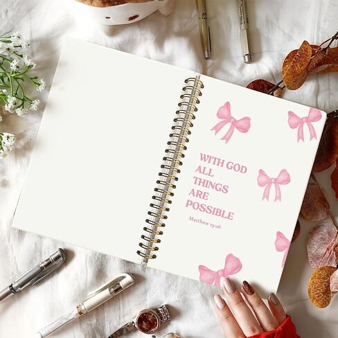 Pink Coquette Bow Christian Notebook, Inspirational Christian Journal for Women, With God All Things are Possible Bible Journal Notebook, Bible Journaling Hardcover Spiral Notebook 5.5x8.3 Inch in Saudi Arabia