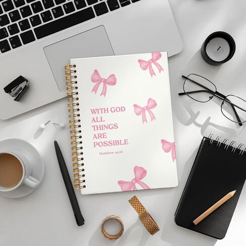 Pink Coquette Bow Christian Notebook, Inspirational Christian Journal for Women, With God All Things are Possible Bible Journal Notebook, Bible Journaling Hardcover Spiral Notebook 5.5x8.3 Inch in Saudi Arabia