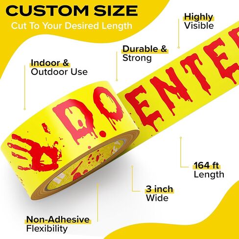 بكرة شريط تحذير بطول 164 قدمًا - عرض 3 بوصة لتغطية إضافية - مثالية لتزيين مسرح الجريمة في الأماكن المغلقة/الخارجية، وديكورات نوافذ الأبواب وإعداد حفلات الهالوين - H1 in Kuwait