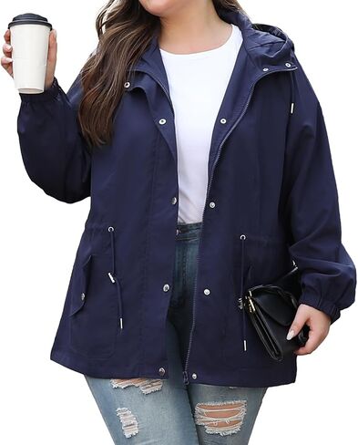 Bloggerlove Women's Rain Jacket Plus Size Lightweight Raincoat with Hood Waterproof Outdoor Windbreaker in Kuwait