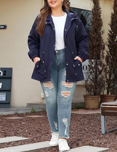 Bloggerlove Women's Rain Jacket Plus Size Lightweight Raincoat with Hood Waterproof Outdoor Windbreaker in Kuwait