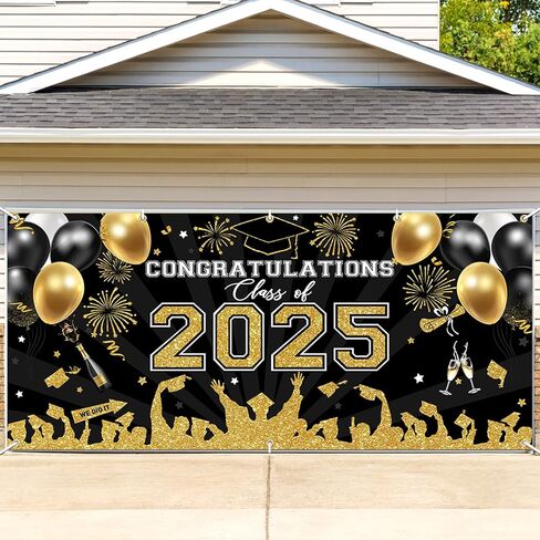 Avezano 2025 Graduation Garage Door Banner Congratulations Class of 2025 Garage Door Cover Backdrop Black Red Congrats Grad Party Decoration Background 6 x 13 ft (Black Red) in Saudi Arabia