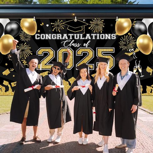 Avezano 2025 Graduation Garage Door Banner Congratulations Class of 2025 Garage Door Cover Backdrop Black Red Congrats Grad Party Decoration Background 6 x 13 ft (Black Red) in Saudi Arabia