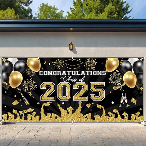 Avezano 2025 Graduation Garage Door Banner Congratulations Class of 2025 Garage Door Cover Backdrop Black Red Congrats Grad Party Decoration Background 6 x 13 ft (Black Red) in Saudi Arabia
