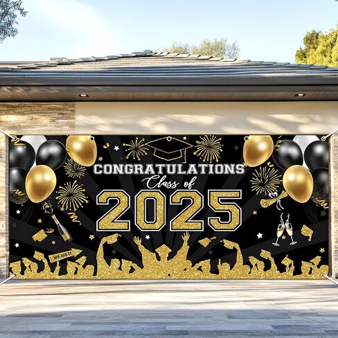 Avezano 2025 Graduation Garage Door Banner Congratulations Class of 2025 Garage Door Cover Backdrop Black Red Congrats Grad Party Decoration Background 6 x 13 ft (Black Red) in Saudi Arabia