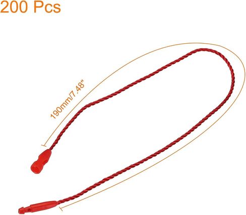 MECCANIXITY Polyester Rope Hang Tag String Snap Lock Pins Loop Price Tag Fastener Plastic Tags Ties 190mm/7.48 Inch Length,1mm/0.04 Inch Dia,Pack of 200,Red in Saudi Arabia