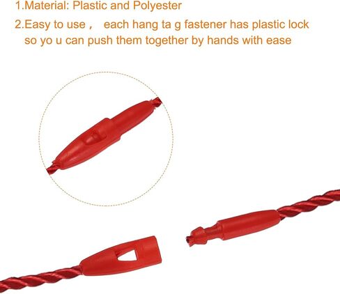 MECCANIXITY Polyester Rope Hang Tag String Snap Lock Pins Loop Price Tag Fastener Plastic Tags Ties 190mm/7.48 Inch Length,1mm/0.04 Inch Dia,Pack of 200,Red in Saudi Arabia