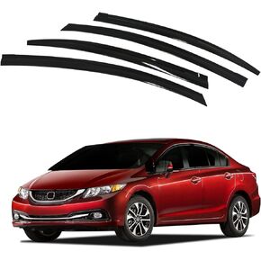 AUTOCLOVER Tape-On Rain Guards Window Visors 4 Pcs Set for Honda Civic Sedan 4dr 2012 2013 2014 2015 / Window Deflectors, Out-Channel Vent Shades (Smoked)