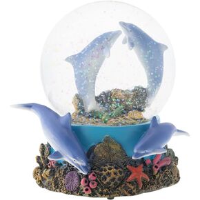 Elanze Designs Coral Reef Dolphin Pod 100MM Sturdy Wind Up Musical Glitter Water Snow Globe Tabletop Dresser Nightstand Figurine Decoration Plays Tune Fur Elise