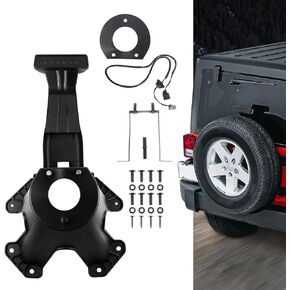 Spare Tire Holder Mounting Bracket Tire Carrier for Jeep Wrangler JK 07-18 with 3rd Third Brake Light Accessories 55397217AJ 68048581AA Aluminum Alloy Tire Carrier Bracket(Red Lens)