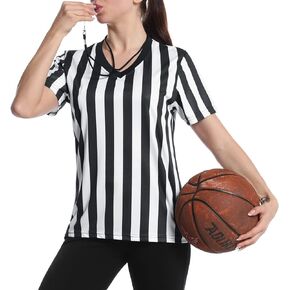 Women's Official Referee Shirt Black & White Stripe Ref Umpire Jersey Short Sleeve for Basketball Football Hockey