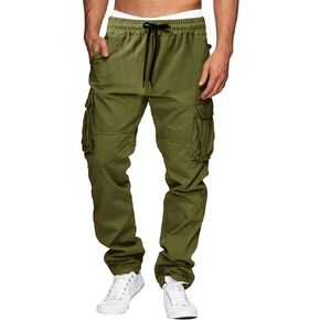 THWEI Cargo Pants for Men Casual Cotton Drawstring Lightweight Relaxed Fit Work Pants Multi Pockets