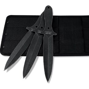 The Black Sword: 10.23" Throwing Spikes with Sheath, 0.236" Thick Black Series Stainless Steel Spin/Half Spin Throwing Set