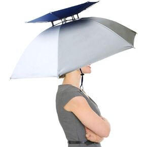 RedSwing 37" Diameter Large Umbrella Hat for Adults and Kids, Hands Free UV Protection Head Umbrella Double Layer for Fishing, Gardening, Beach and Golf, Silver 1 Pack