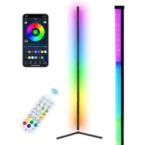 2 قطعة مصباح أرضي زاوية RGB، 64.5 بوصة RGB لون متغير المزاج تطبيق بلوتوث ومزامنة موسيقى التحكم عن بعد LED 398 وضعًا عاكسًا لمصباح أرضي حديث لغرفة المعيشة، توقيت الضوء