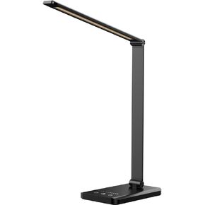 مصباح مكتب Ambertronix LED مع منفذ شحن USB، ضوء مكتب قراءة خافت للضوء للمنزل، مع 5 مستويات سطوع و3 أوضاع إضاءة، تحكم باللمس، مؤقت تلقائي (أبيض)