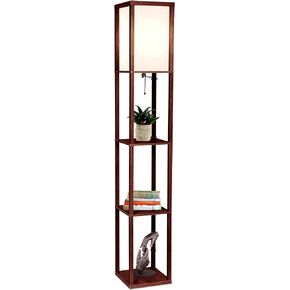 Brightech Maxwell - Modern Shelf Floor Lamp with Lamp Shade and LED Bulb - Corner Display Floor Lamps with Shelves for Living Room, Bedroom and Office - Havana Brown