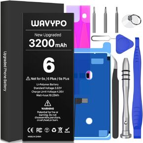 WAVYPO Battery for iPhone 6, 3200mAh Upgraded New Version High Capacity 0 Cycle Replacement Battery for iPhone 6 A1586 A1589 A1549 with Full Replacement Tool Kit Instruction