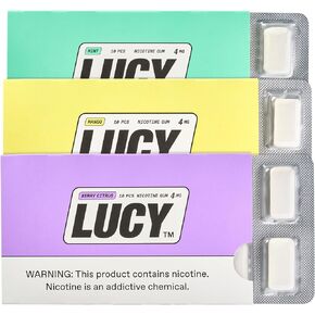 Lucy Nicotine Gum 4mg, 30 Count [Sample Pack] - Discreet, Take On-The-Go | Contains Berry Citrus, Mango, Mint Flavors