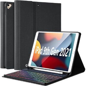 حافظة iPad 9th Gen 2021 مع لوحة مفاتيح 10.2 بوصة، iPad 8th Gen 2020/iPad 7th Gen 2019/iPad Air 3/iPad Pro 10.5 حافظة لوحة مفاتيح، لوحة مفاتيح بلوتوث لاسلكية قابلة للفصل مع حامل قلم لجهاز iPad 2021 9th