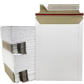 6x8 in (100 Pack) Ultra-Thick 450GSM Stay Flat Bulk Cardboard White Shipping Envelopes for Photos Documents DVD