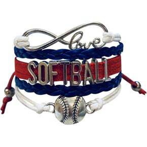 Softball Infinity Charm Bracelet- Softball Jewelry - Adjustable Bracelet for Softball Player, Team and Coaches Gifts