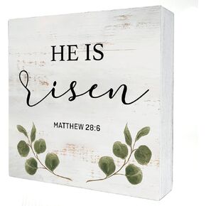He is Risen Wood Box Sign Home Decor Rustic Easter Wooden Box Sign Block Plaque for Wall Tabletop Desk Home Decoration