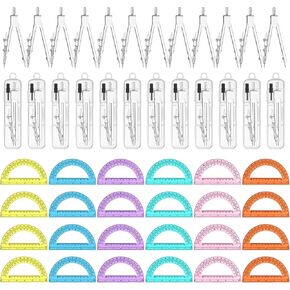 48 قطعة مجموعة الرياضيات الهندسية 24 حزمة 6 بوصة 180 درجة منقلة الرياضيات البلاستيكية السائبة و 24 حزمة الطلاب البوصلة المعدنية السائبة مجموعة الهندسة المدرسية للوازم المدرسية المكتبية (شفاف) in Kuwait