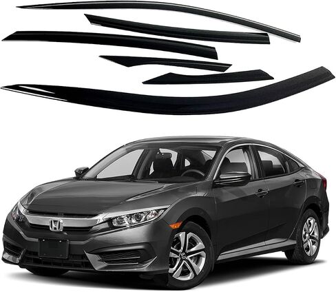 مجموعة أقنعة النافذة الواقية من المطر بشريط من AUTOCLOVER مكونة من 6 قطع لسيارة Honda Civic Sedan 4dr 2016 2017 2018 2019 2020 2021 / عاكسات النوافذ، ظلال فتحات التهوية خارج القناة (مدخنة) in Saudi Arabia