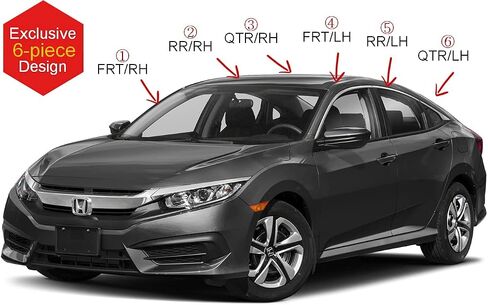 مجموعة أقنعة النافذة الواقية من المطر بشريط من AUTOCLOVER مكونة من 6 قطع لسيارة Honda Civic Sedan 4dr 2016 2017 2018 2019 2020 2021 / عاكسات النوافذ، ظلال فتحات التهوية خارج القناة (مدخنة) in Saudi Arabia