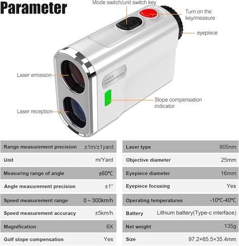 محدد مدى الجولف مع مفتاح منحدر - مكتشف نطاق ليزر لمسافة 1500 ياردة، قياس المنحدر، قفل العلم مع اهتزاز النبض، تكبير 6X، قابل لإعادة الشحن in Kuwait