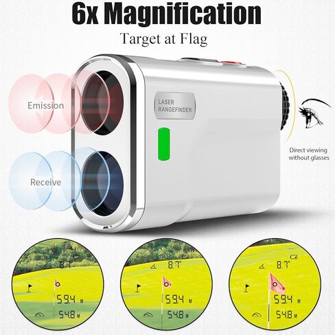 محدد مدى الجولف مع مفتاح منحدر - مكتشف نطاق ليزر لمسافة 1500 ياردة، قياس المنحدر، قفل العلم مع اهتزاز النبض، تكبير 6X، قابل لإعادة الشحن in Kuwait