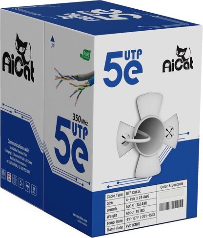 Cat 5e Ethernet Cable 1000ft, CMR- Insulated Solid Bare Copper Wire Cat5e Cable with FastReel, 24 AWG, ETL - 350MHZ / Gigabit Speed Unshielded UTP Network Cable (Blue) in Saudi Arabia