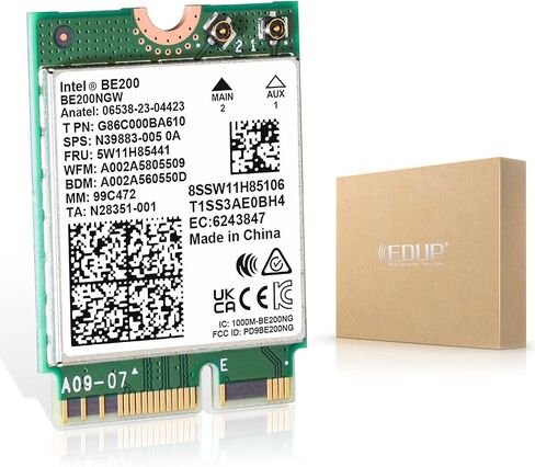 بطاقة شبكة WiFi لاسلكية EDUP Intel BE200 BE200NGW 8774Mbps Bluetooth 5.4 Tri-Band 802.11be NGFF M.2 Module، MU-MIMO، WPA4، محول شبكة لاسلكي لأجهزة الكمبيوتر المحمول، يعمل فقط لنظام التشغيل Windows 11 (64 بت) in Kuwait