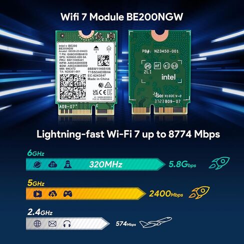بطاقة شبكة WiFi لاسلكية EDUP Intel BE200 BE200NGW 8774Mbps Bluetooth 5.4 Tri-Band 802.11be NGFF M.2 Module، MU-MIMO، WPA4، محول شبكة لاسلكي لأجهزة الكمبيوتر المحمول، يعمل فقط لنظام التشغيل Windows 11 (64 بت) in Kuwait