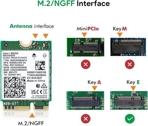 بطاقة شبكة WiFi لاسلكية EDUP Intel BE200 BE200NGW 8774Mbps Bluetooth 5.4 Tri-Band 802.11be NGFF M.2 Module، MU-MIMO، WPA4، محول شبكة لاسلكي لأجهزة الكمبيوتر المحمول، يعمل فقط لنظام التشغيل Windows 11 (64 بت) in Kuwait